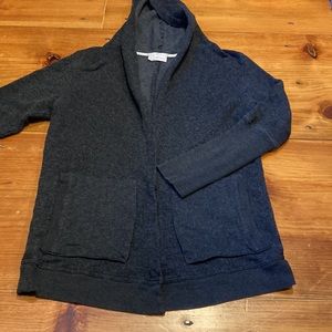 STEM S Charcoal Ribbed Sleeve Cardigan Snap Up Sweater Pockets Hoodie